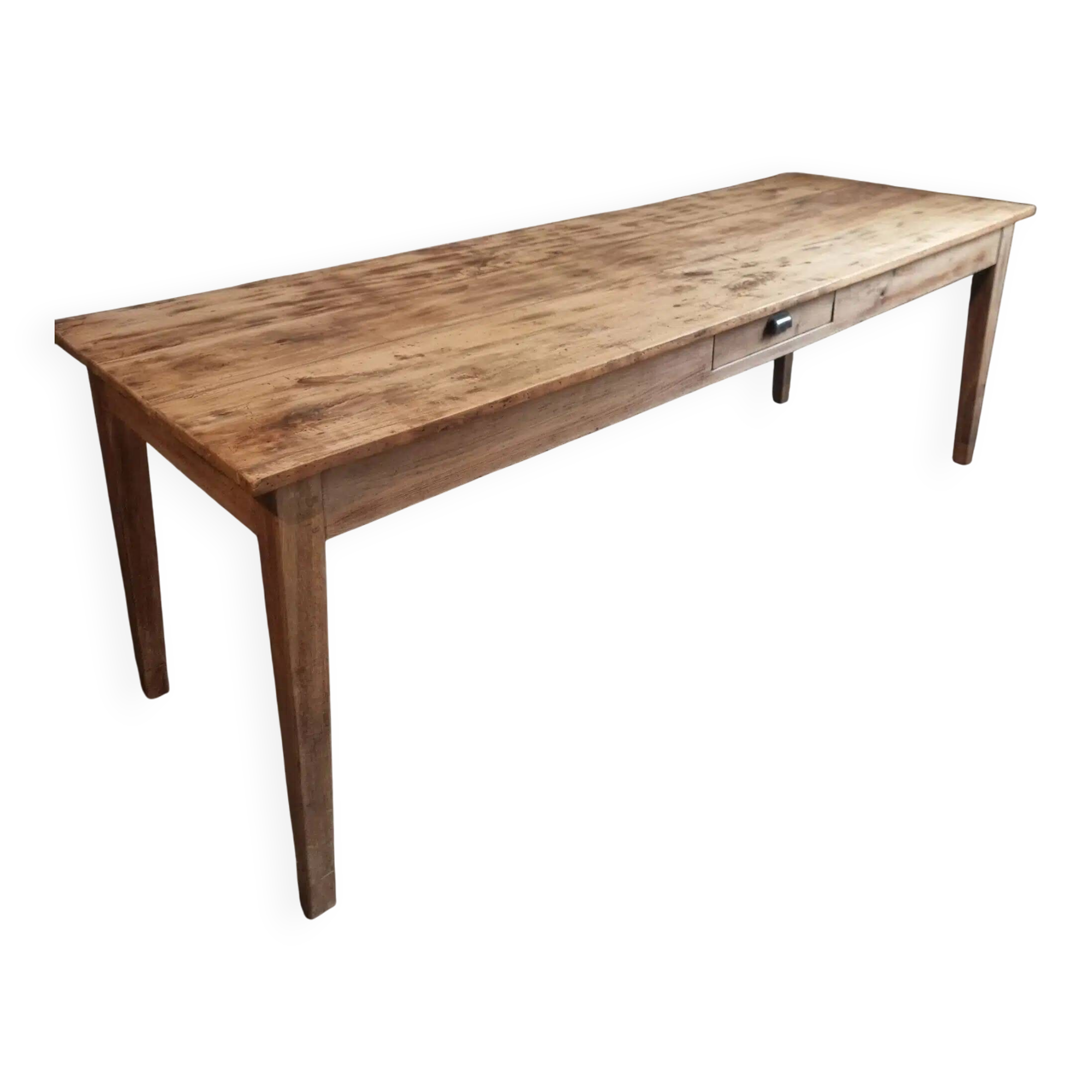 Antique French farmhouse dining table 225 cm – oak and poplar – rustic country table from around 1900