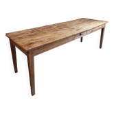 Table à manger de ferme française ancienne 225 cm – chêne et peuplier – table rustique de campagne vers 1900