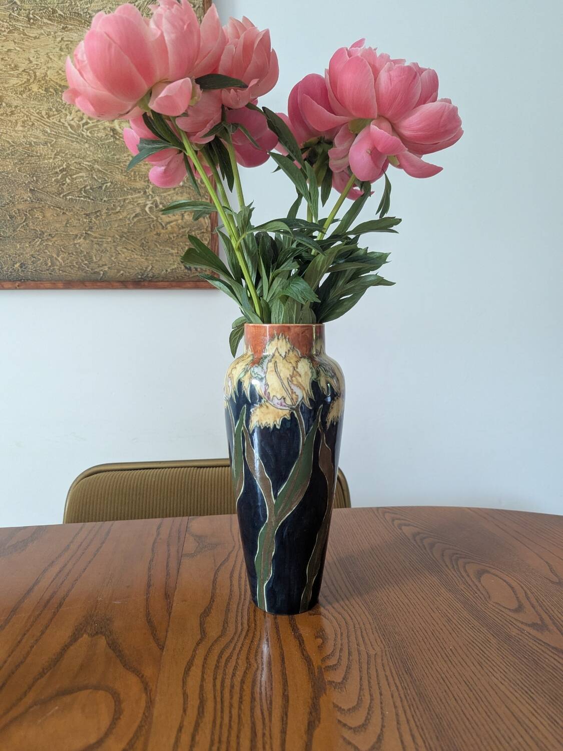 Art Nouveau vase in glazed ceramic, floral decoration, Gouda type, circa