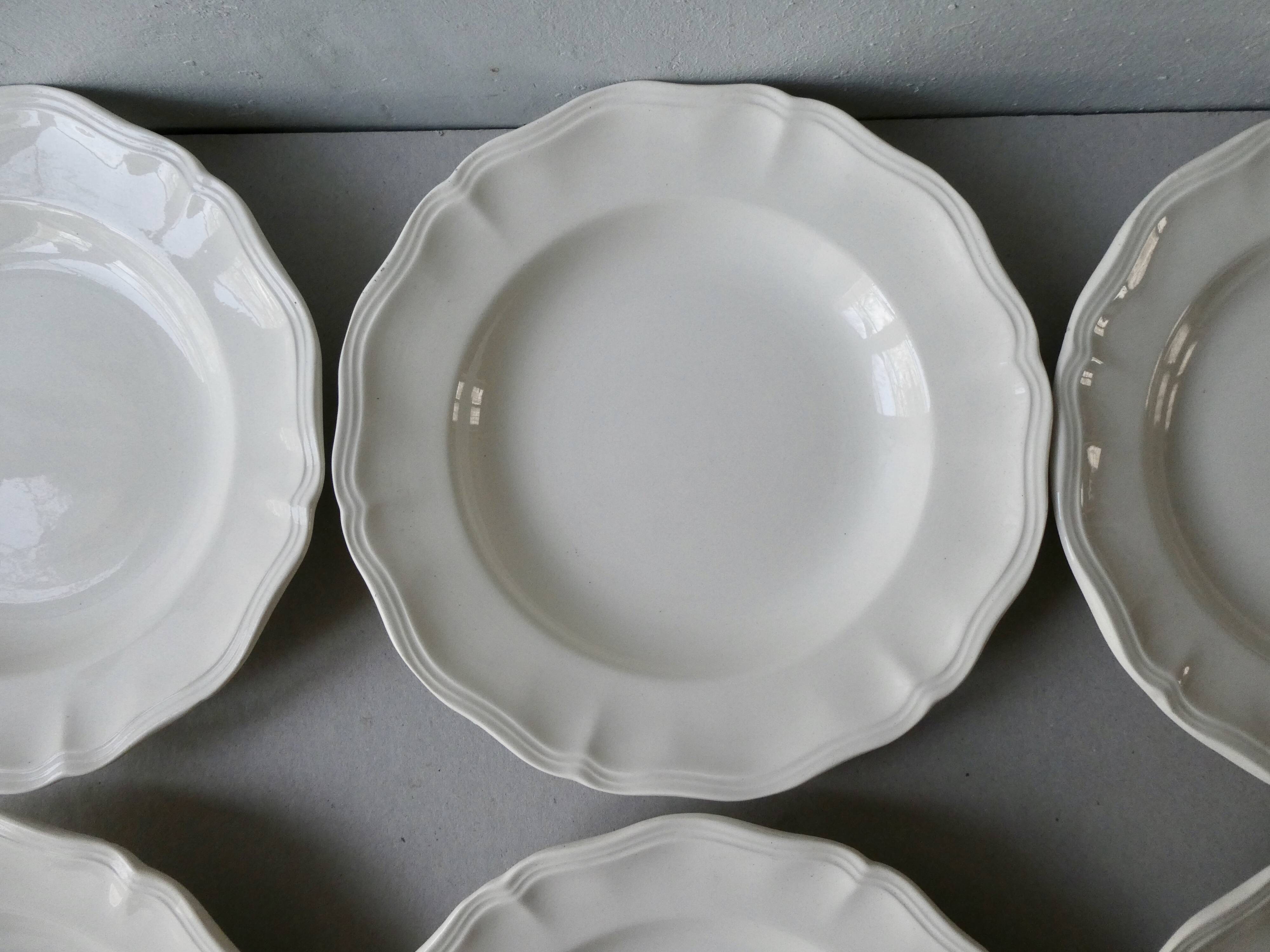 Set of 6 hollow plates Digoin Sarreguemines, ivory color
