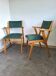 2 fauteuils bridge en bois et velours vert, 1960