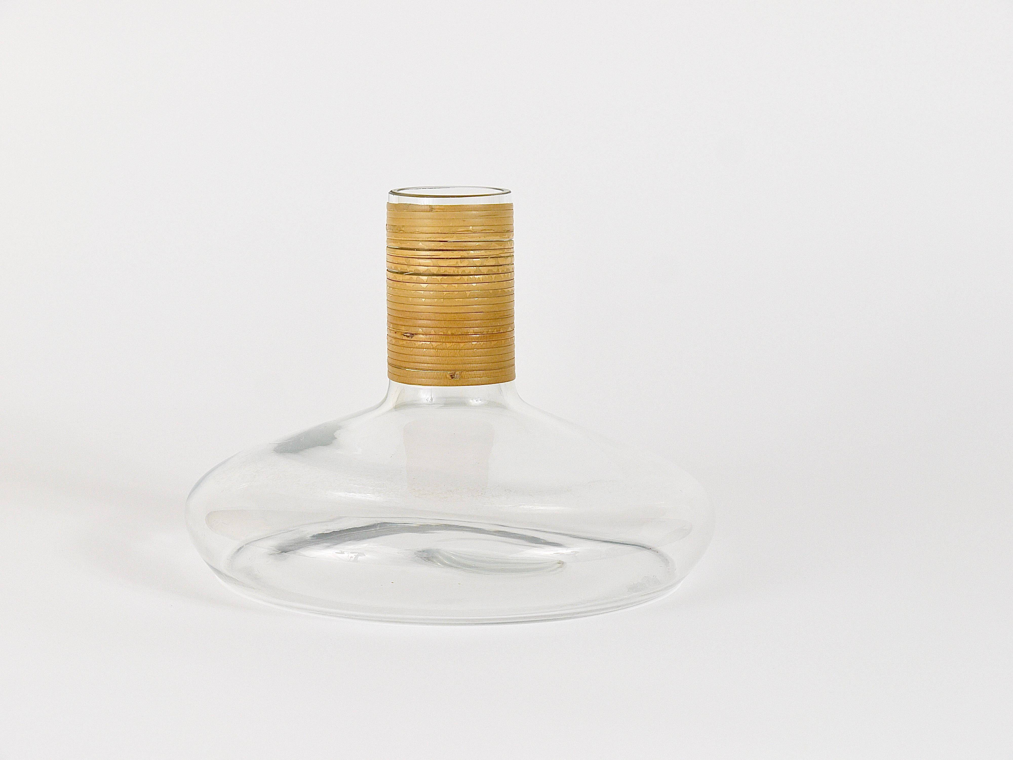 Vase or decanter by Carl Aubock with wicker top, mid-century, Austria, 1950s.