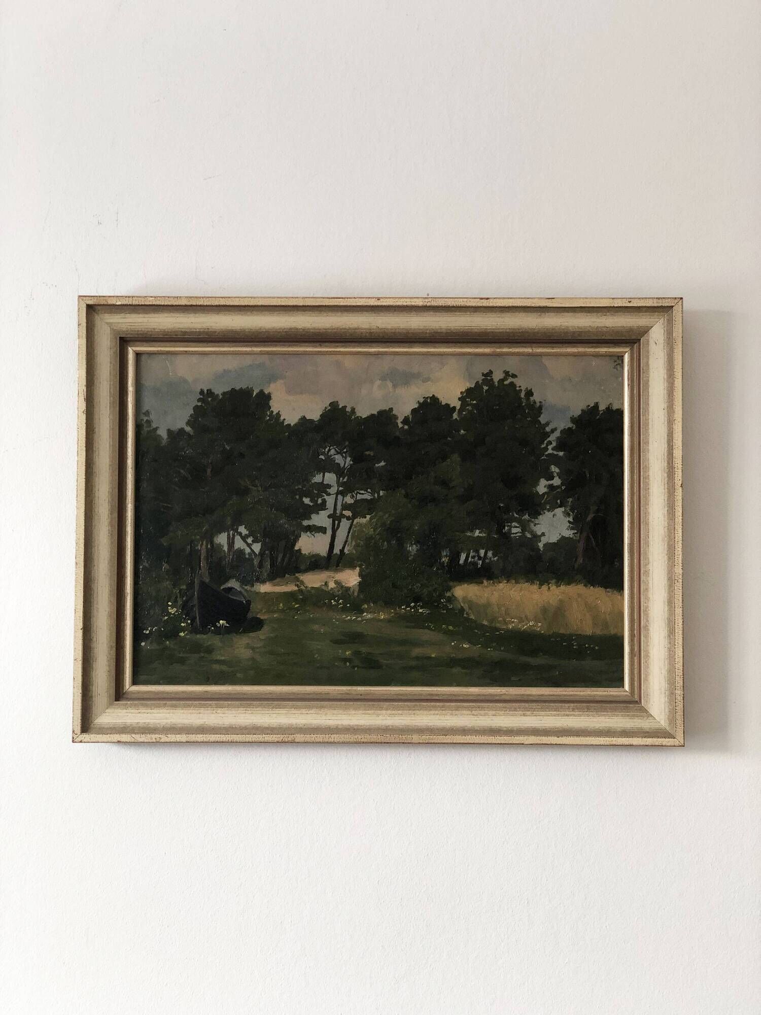 Vintage Original Landscape Oil Painting: Rowboat Nature Art