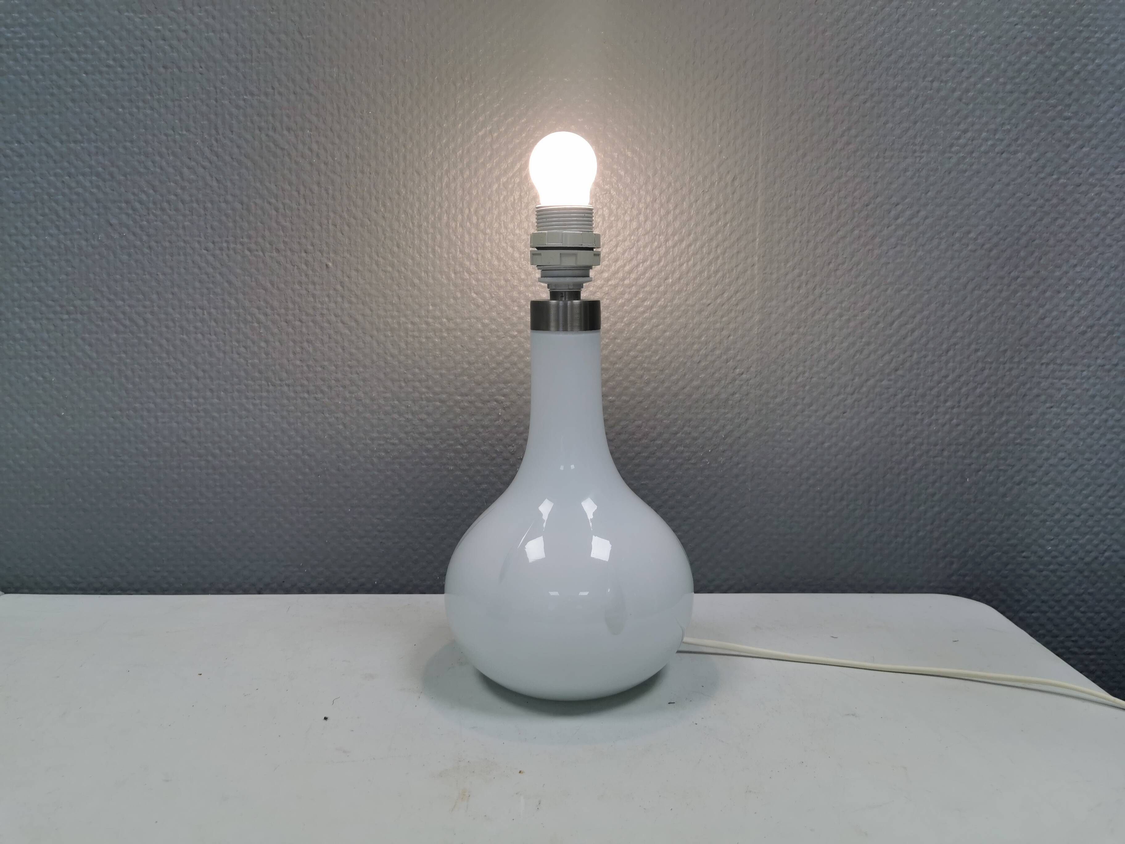 Helios table lamp, teardrop shaped, made of white opal glass. 1986 Denmark