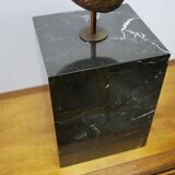 Buddha head sculpture, marble base