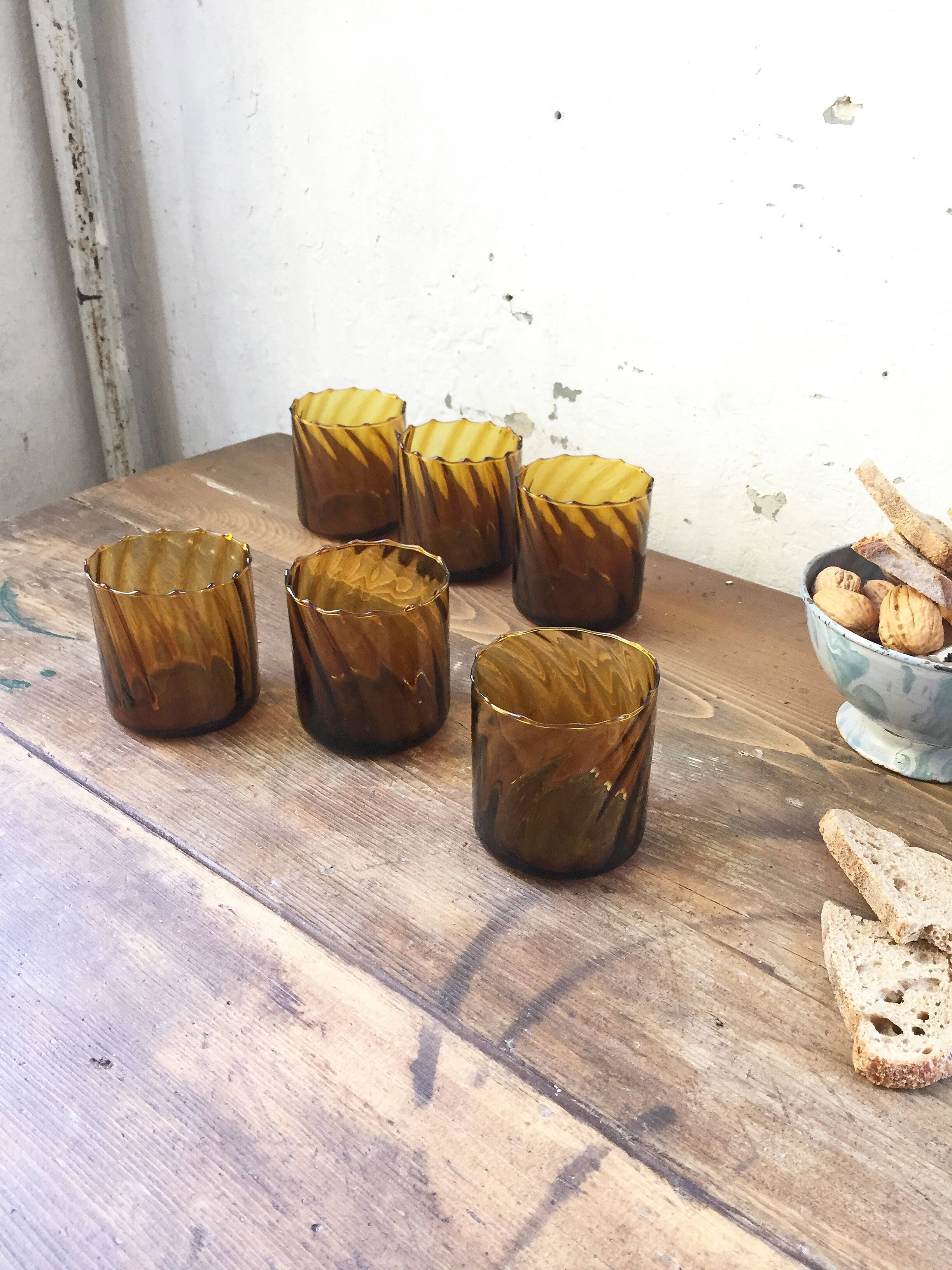 Set of amber glasses