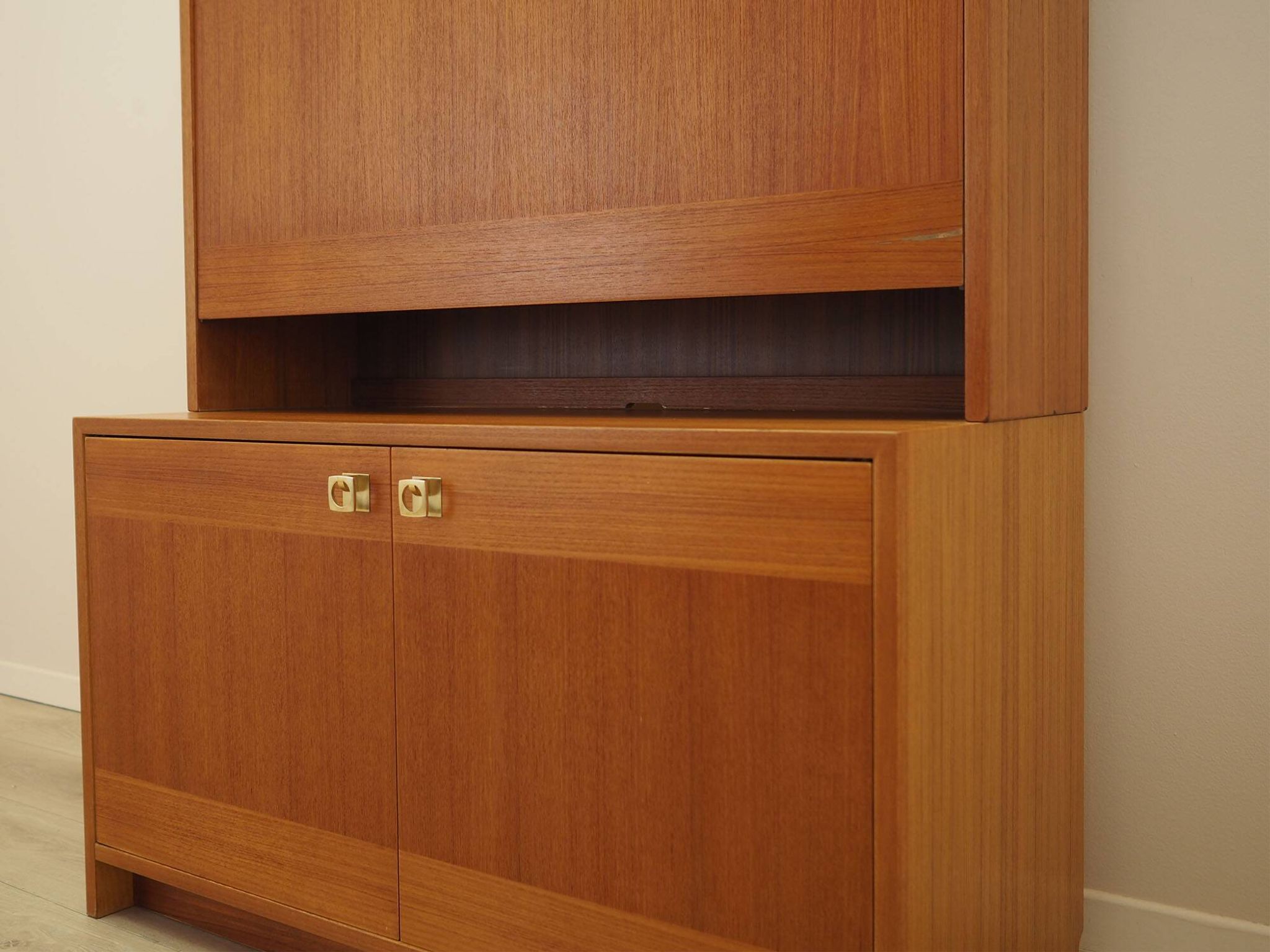 Danish Teak Shelving Unit with Bar Cabinet, 1970s