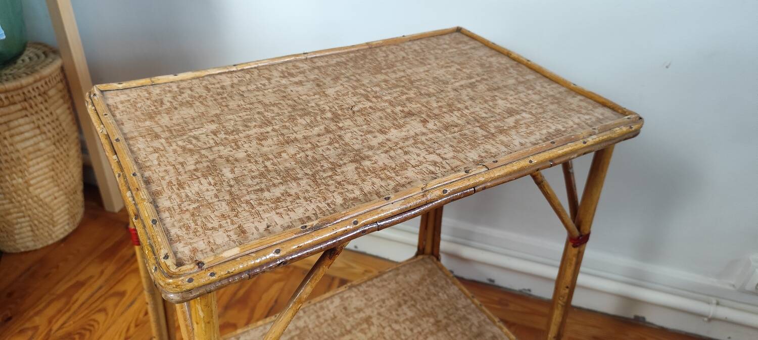 Rattan and cork side table