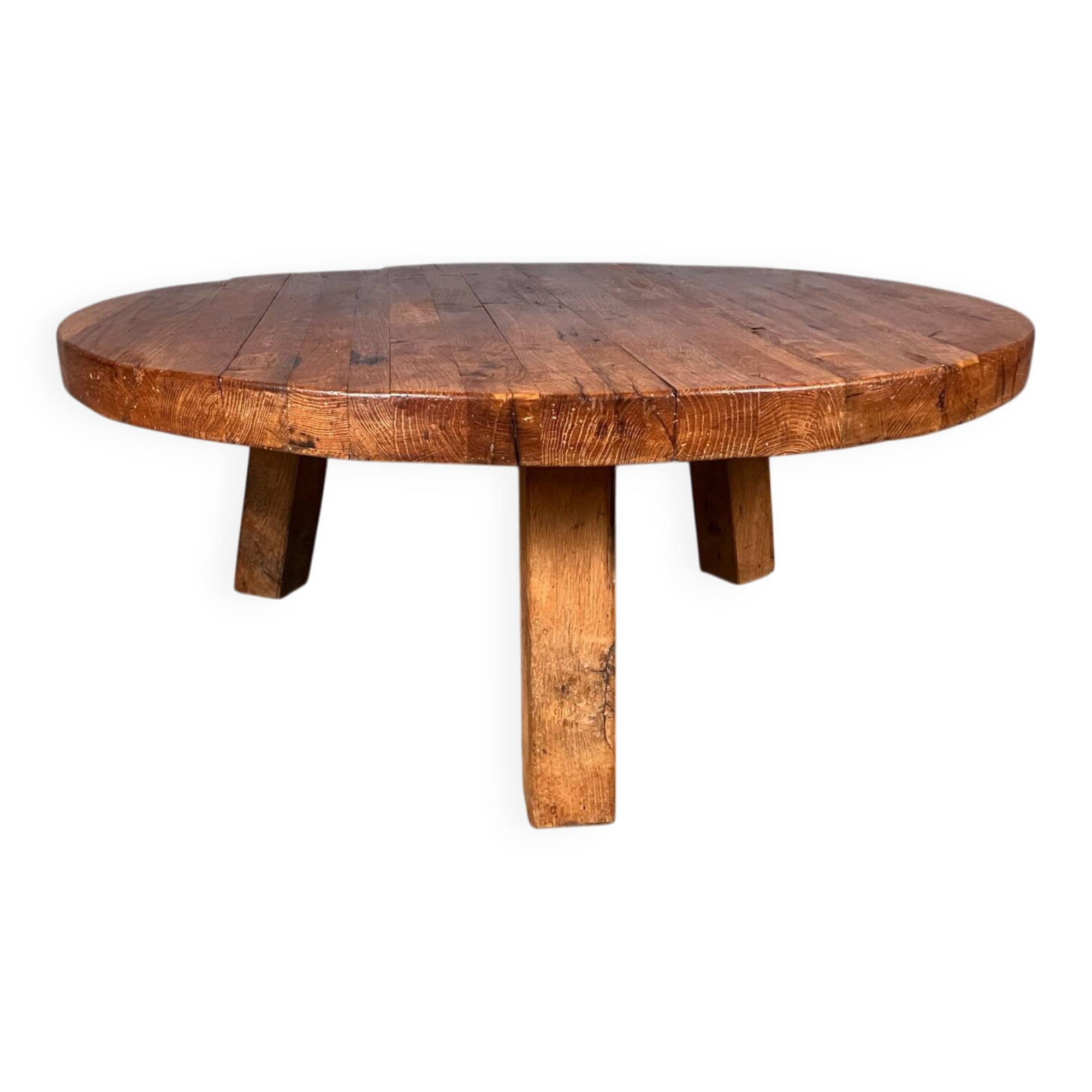 Brutalist oak coffee table thee legs