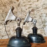 Pair of vintage black enameled metal wall sconces adjustable