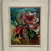 Original Swedish Oil on Panel – "Pink Flower" by Owe Wessbohn – Signed – Vintage and Framed – 69 × 51 cm (27.2" × 20.1")