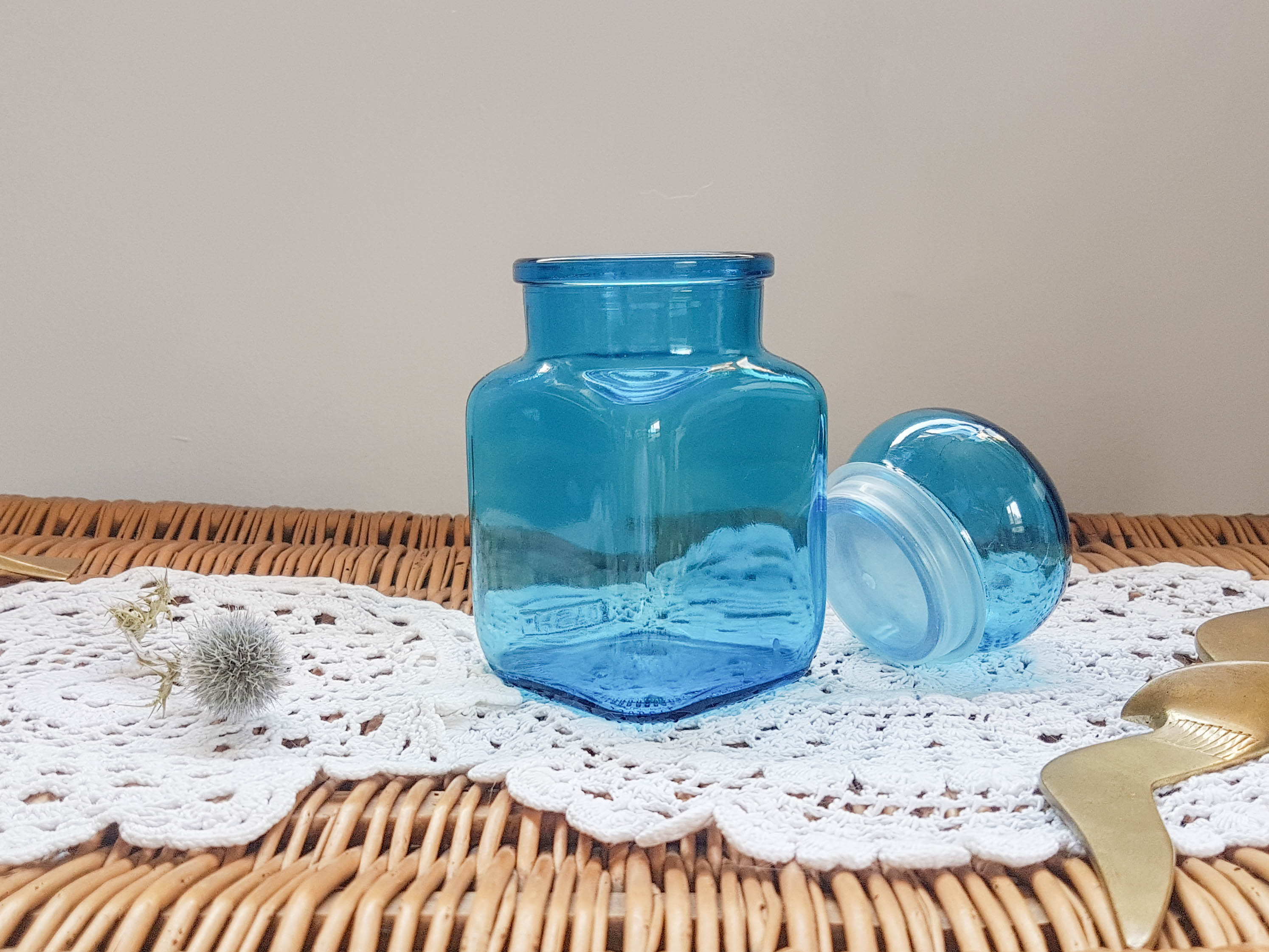 Flacon bleu dash bocal en verre flacon apothicaire