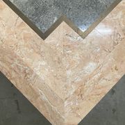 Marble mosaic coffee table '80, salmon and green with brass
