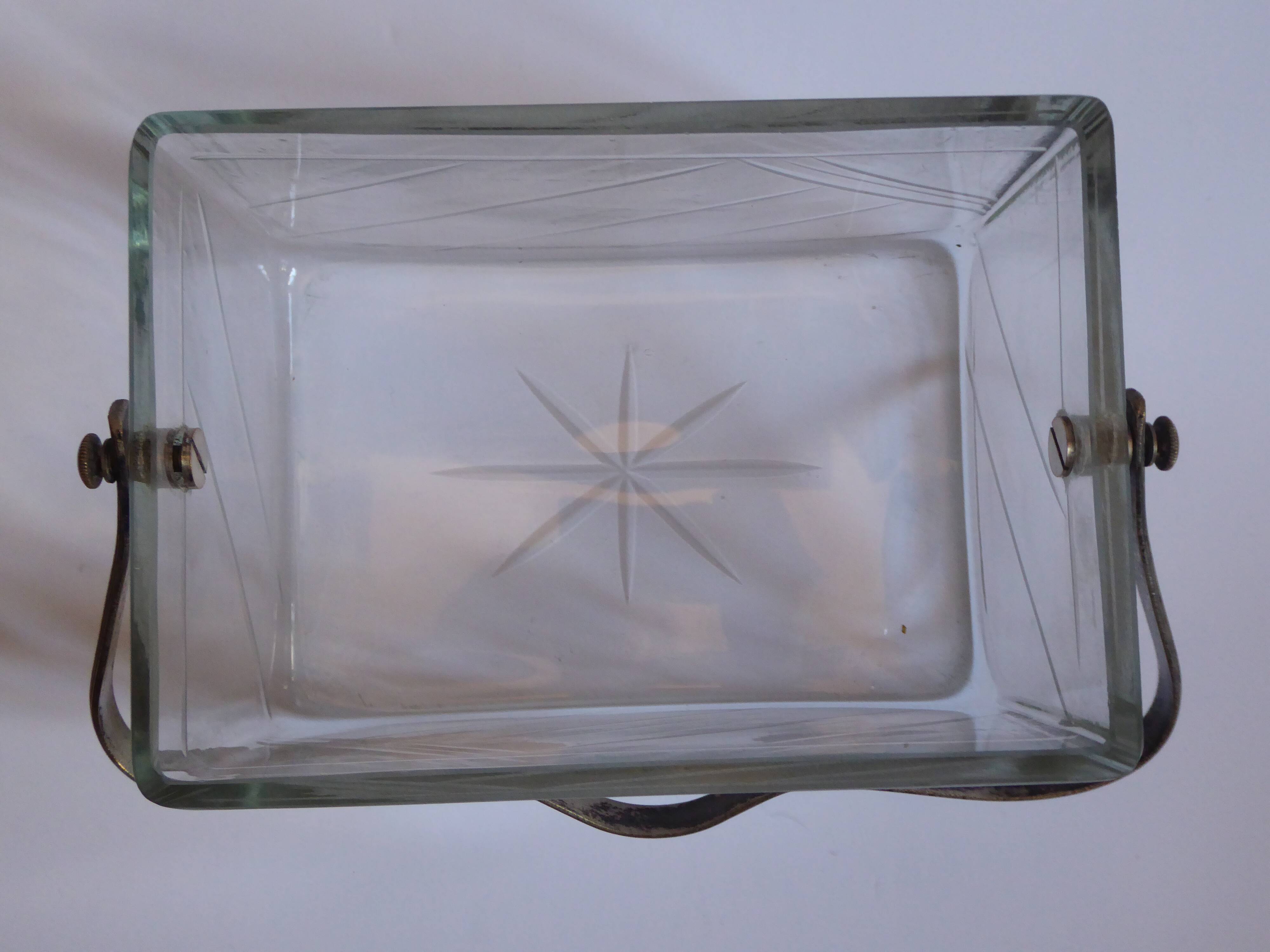 Art Deco vintage glass and silver metal cookie box