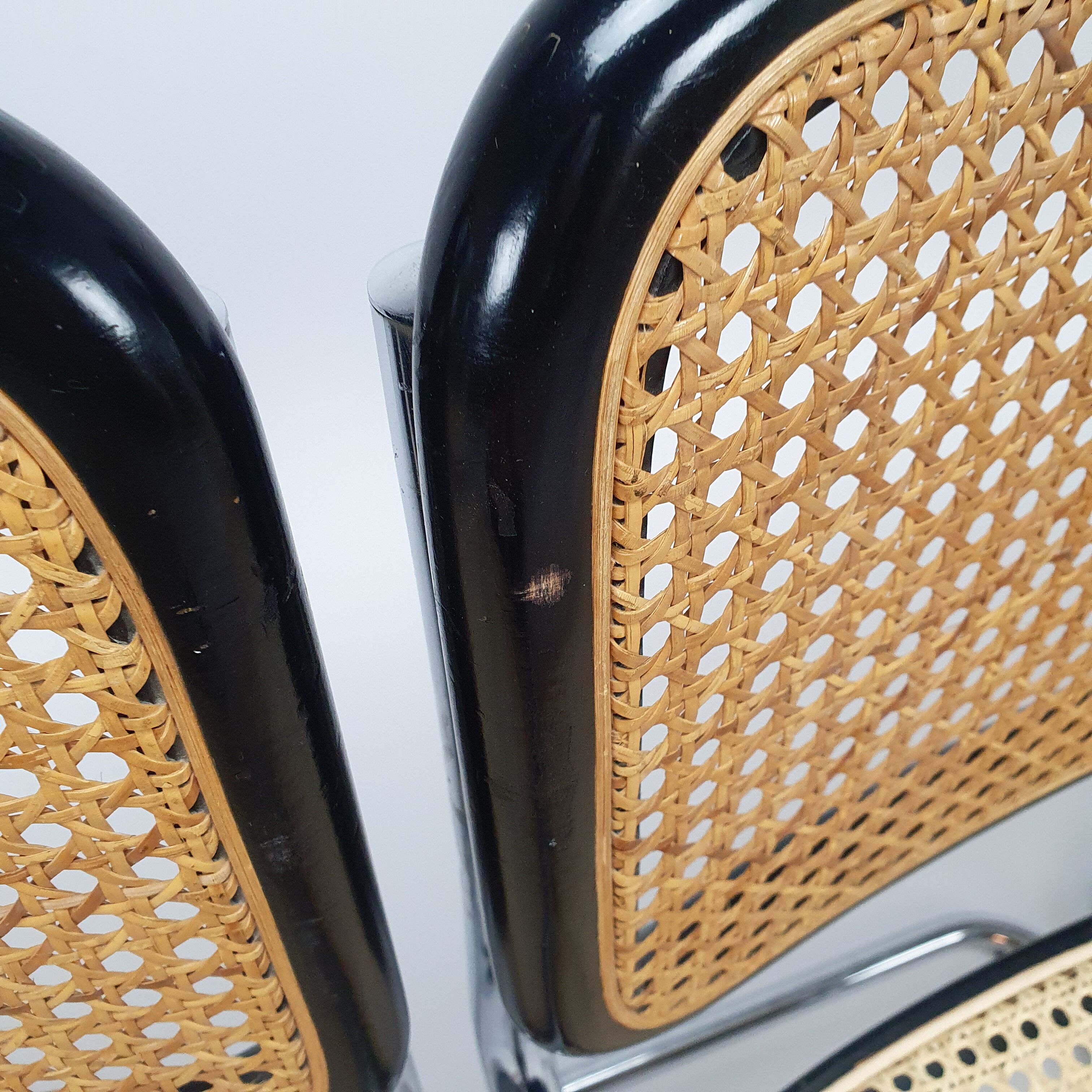 Set of 4 Tubular Frame and Cane Cantilever dining chairs, Italy, 1970s