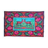 Vintage Romanian rug with deers, nature scenery on a floral background