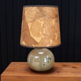 Beige ceramic lamp, herbarium-style lampshade, 70s