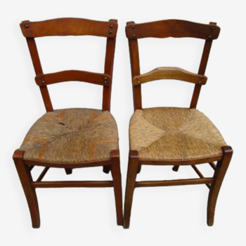 2 antique straw chairs