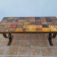 Vintage coffee table "Moulin de la roue" Vallauris in glazed ceramic and forged metal