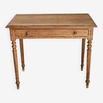 Desk, pine table, turned wooden legs, vintage, 70s