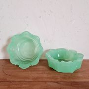 Duo of two candle holders cups in green opaline of water