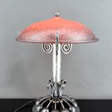 Important Stylized Wrought Iron Lamp with Glass Dome, c. 1930