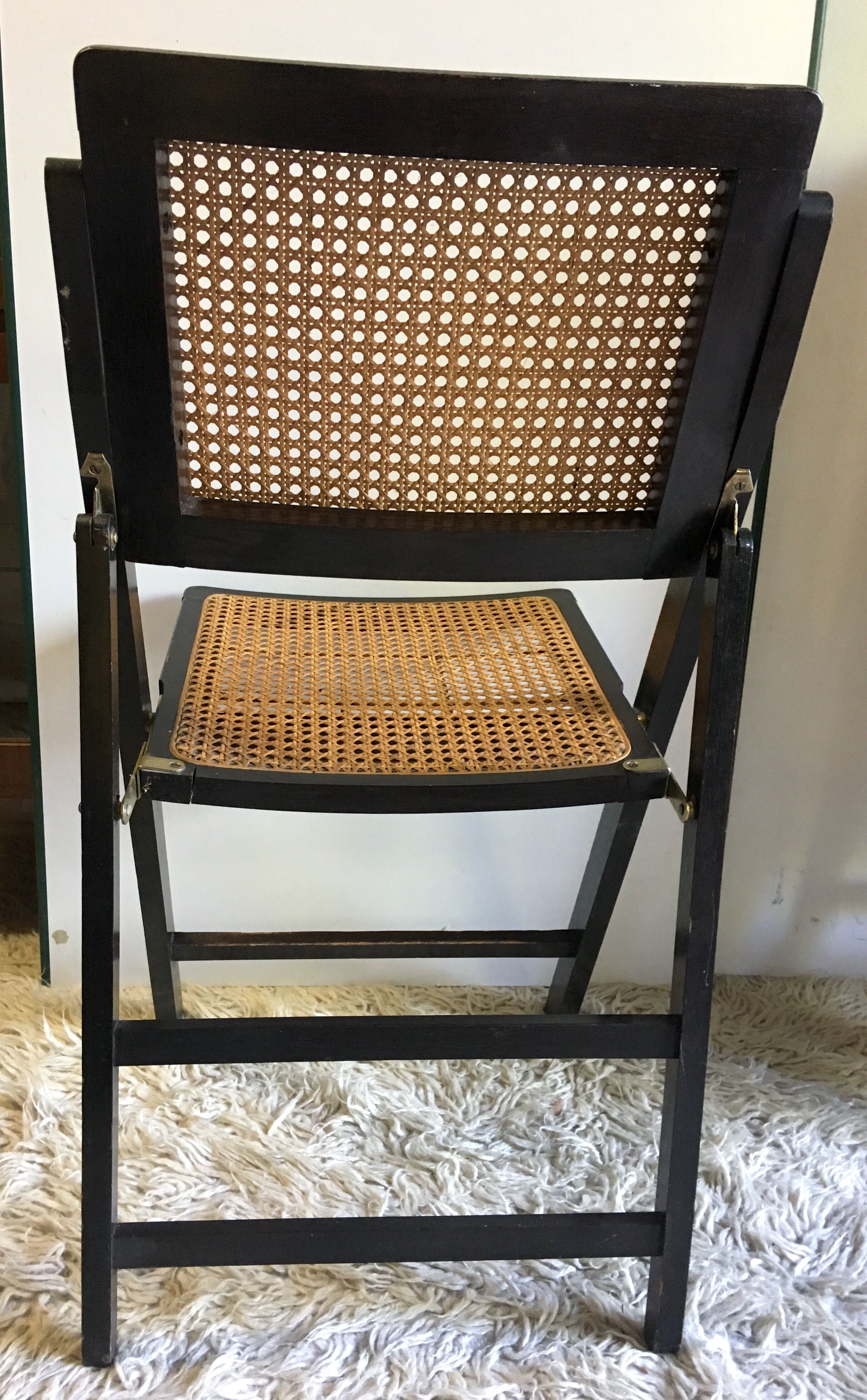 Four folding wooden and canning chairs - 70s