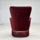 1970s, Danish armchair, cherry-red furniture velour, ash wood legs.