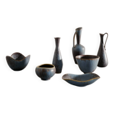 Ensemble de céramiques bleues suédoises vintage du milieu du siècle par Gunnar Nylund, années 1950