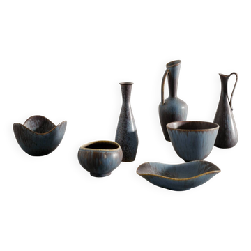 Set of Vintage Swedish Mid Century Blue Ceramics by Gunnar Nylund, 1950s