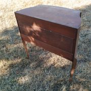 Antique commode with marquetry in the Louis XVI style and marble top.
