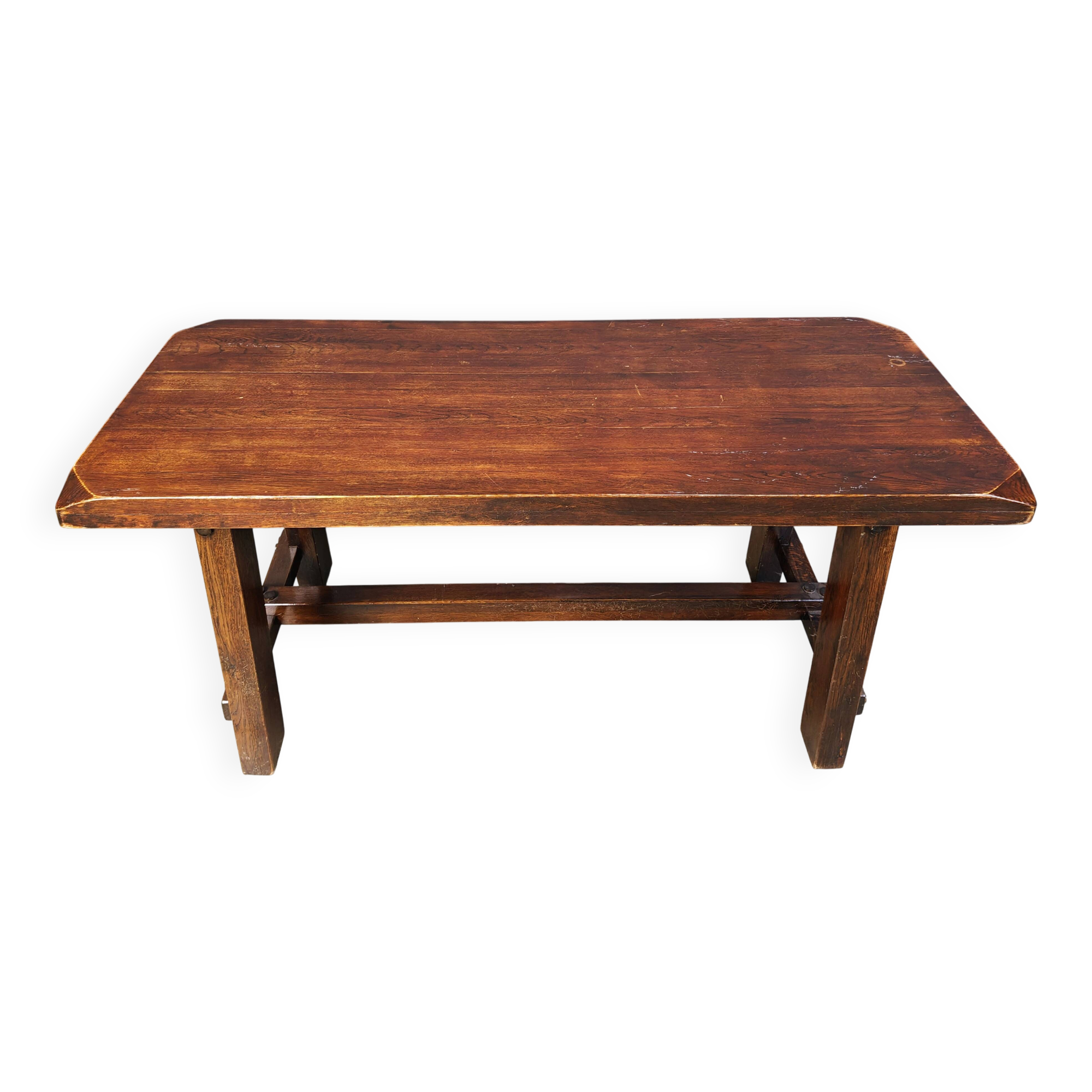 Solid wood brutalist dining table, 1960s