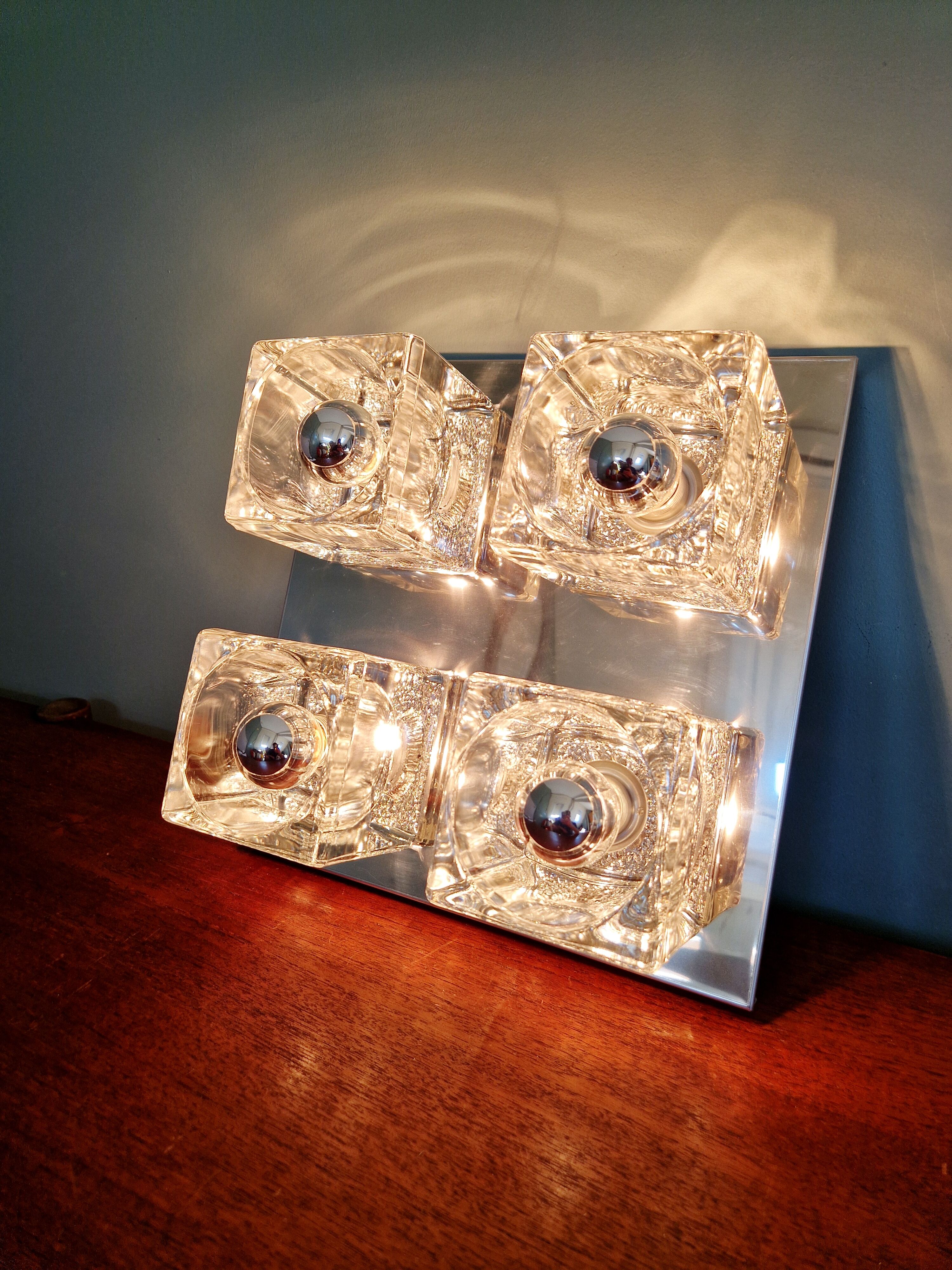 Square ceiling light/wall light Ice Cube, Peill & Putzler, 1970