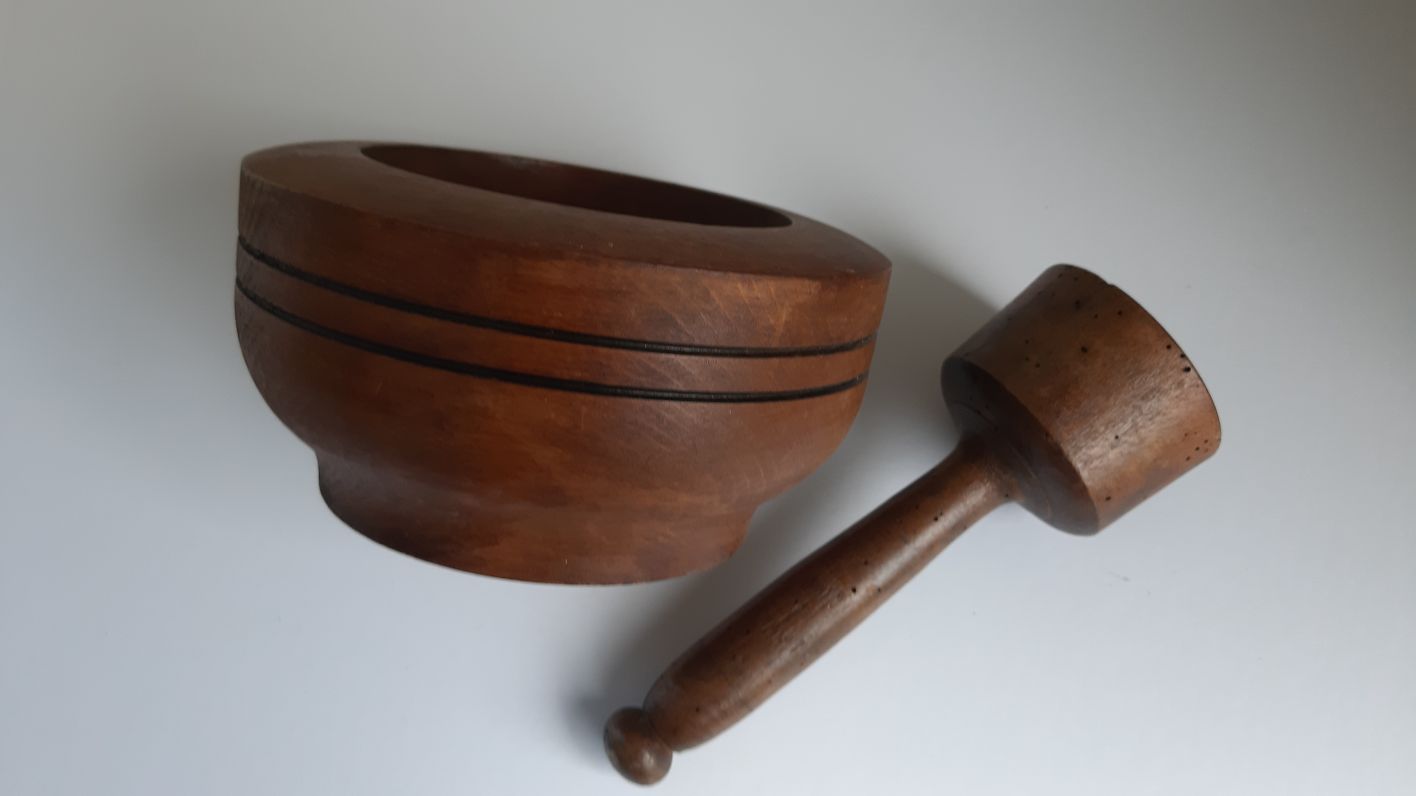 Wooden mortar and pestle