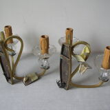 Lot de 2 anciennes appliques électriques veilleuses luminaire en laiton et verre déco rétro