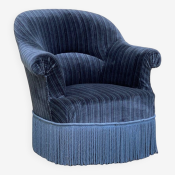 Fauteuil crapaud velours bleu jean