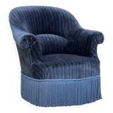 Fauteuil crapaud velours bleu jean