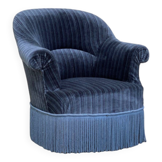 Fauteuil crapaud velours bleu jean