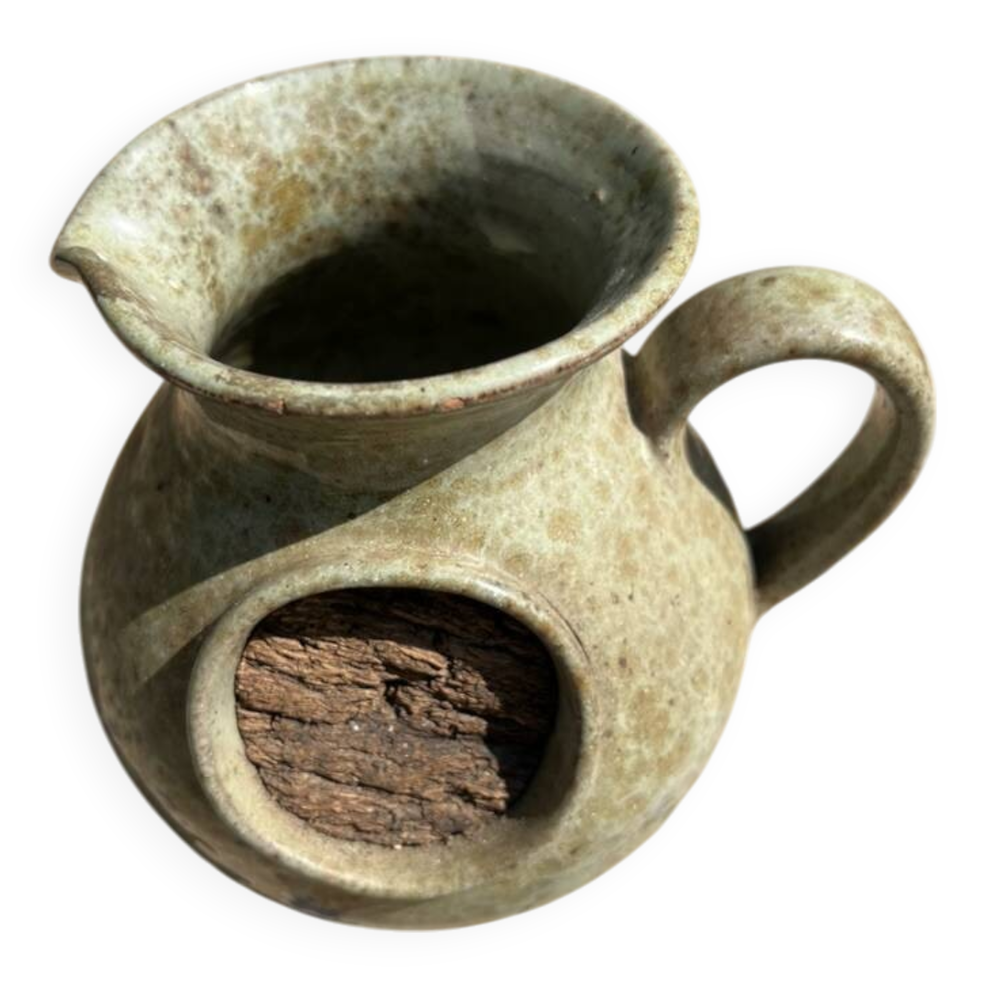 Vintage Vallauris ceramic pitcher with bark inclusions