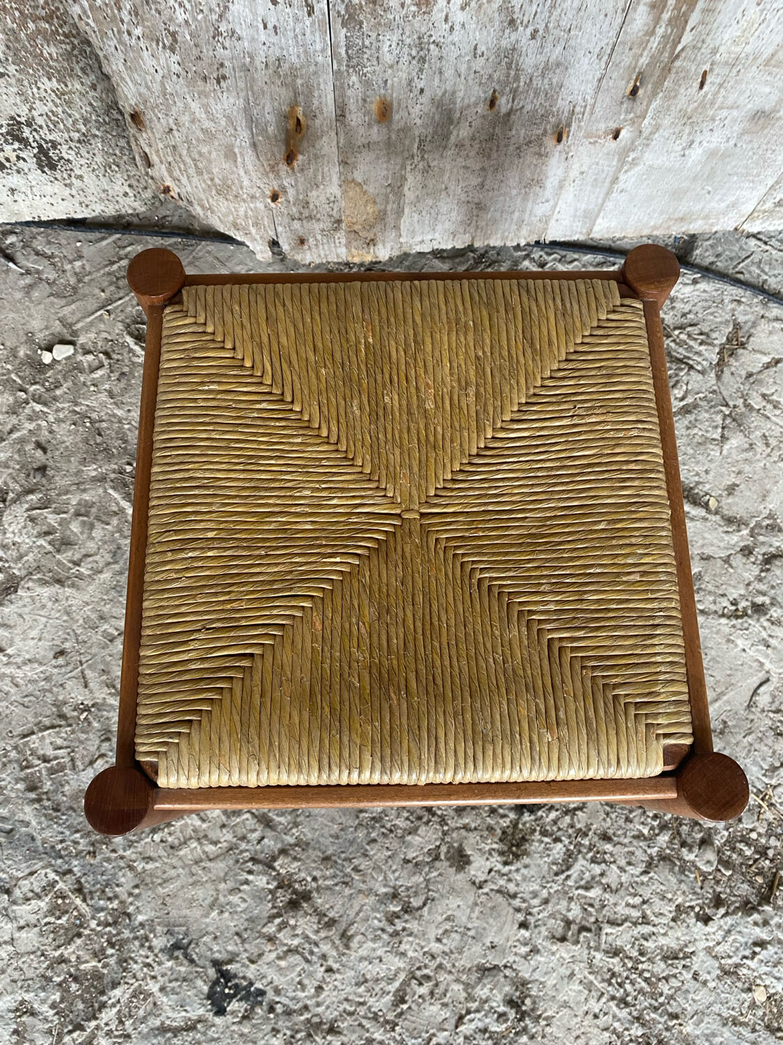 Vintage Turned Wooden Stool + Woven Seat #D652