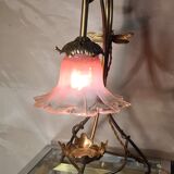 Brass lamp with Art Nouveau libelules , Majorelle style, Muller and Frere, 45x30 with tulip