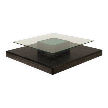 Table basse avec base en cuir de pecari par Tito Agnoli pour Caleido, 1970