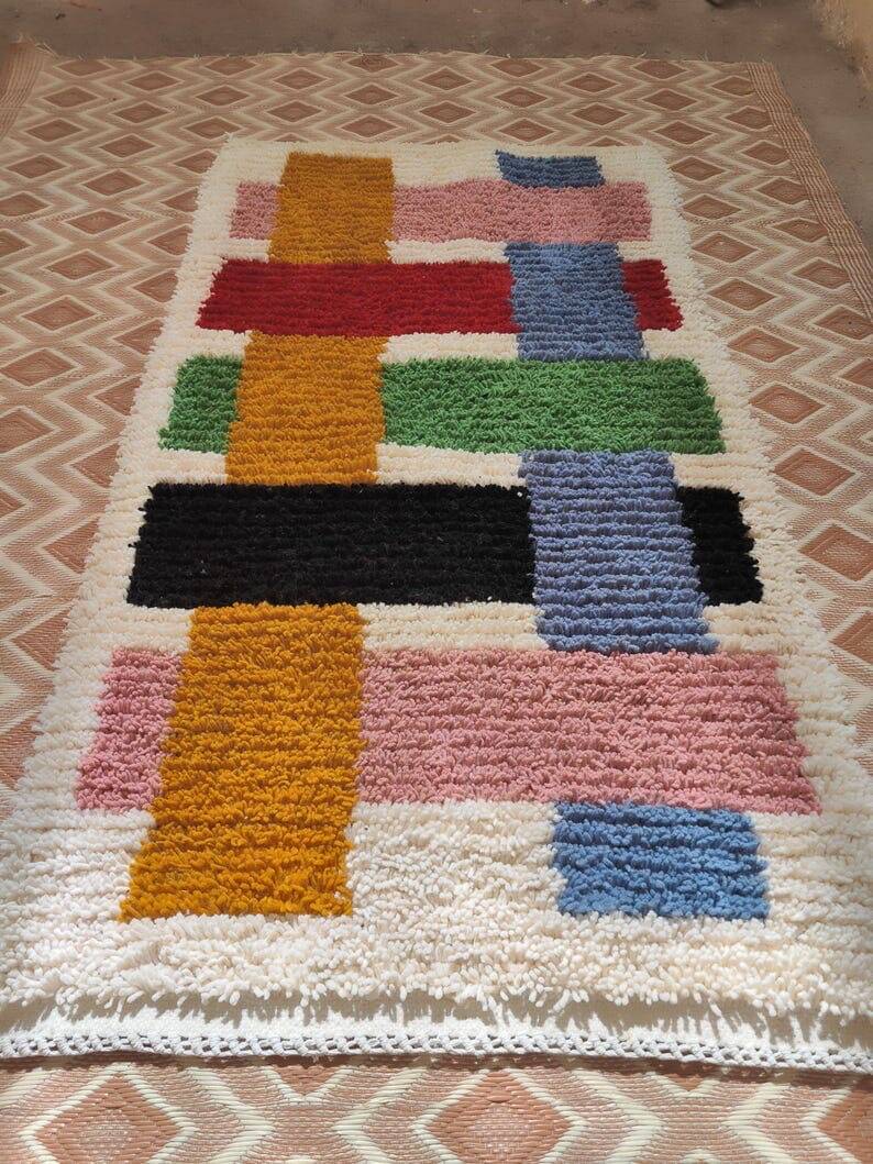 Handmade natural wool hallway rug, size 75 x 300 cm