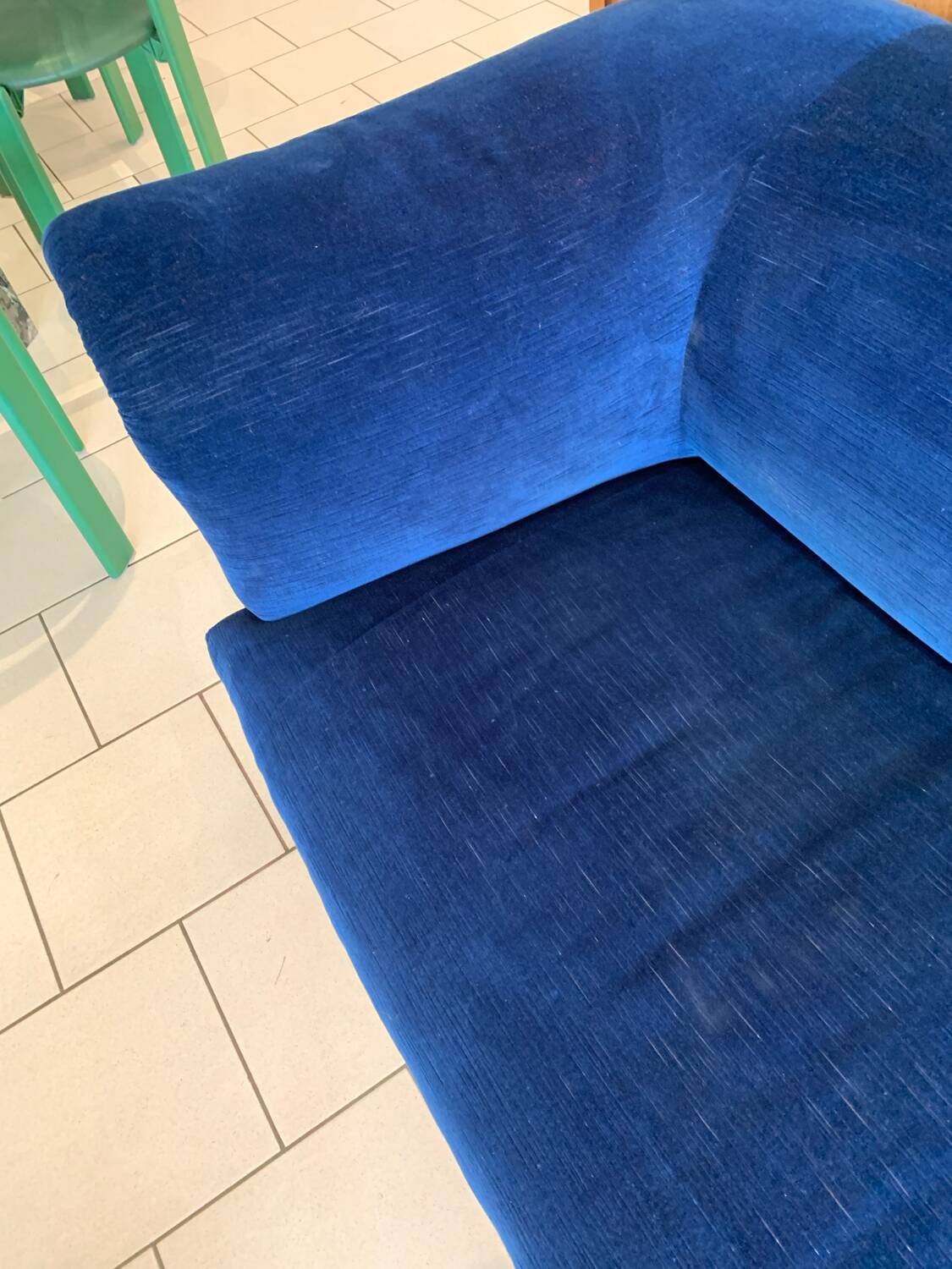 English Velvet Sofa, Blue, Circa 1950s Vintage