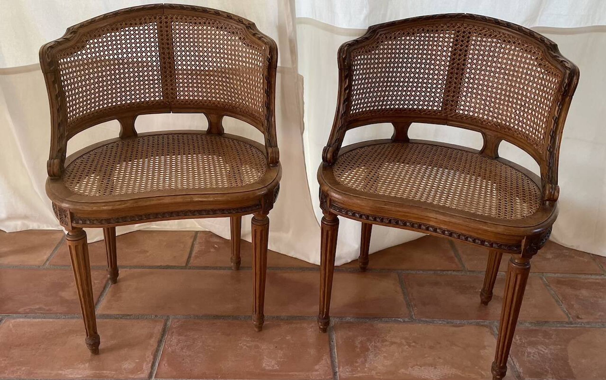 pair of Napoleon III Louis XVI style office chairs