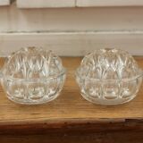 2 vintage Reims glass flower picks