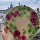 Plate in slip decoration strawberries and leaves
