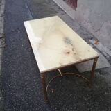 Vintage brass and beige marble coffee table