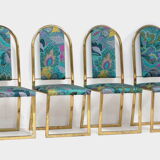 Set of four mid century Hollywood Regency dining room chairs with brass frame, 1970s