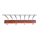 Vintage wall-mounted coat rack made of plywood and aluminum with hat rack